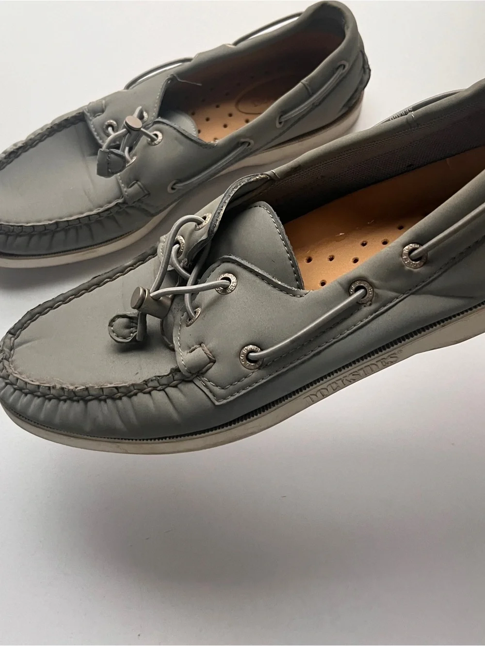 Sebago Dockside Boat Grey Leather Insole Shoe Togging Laces Size 8